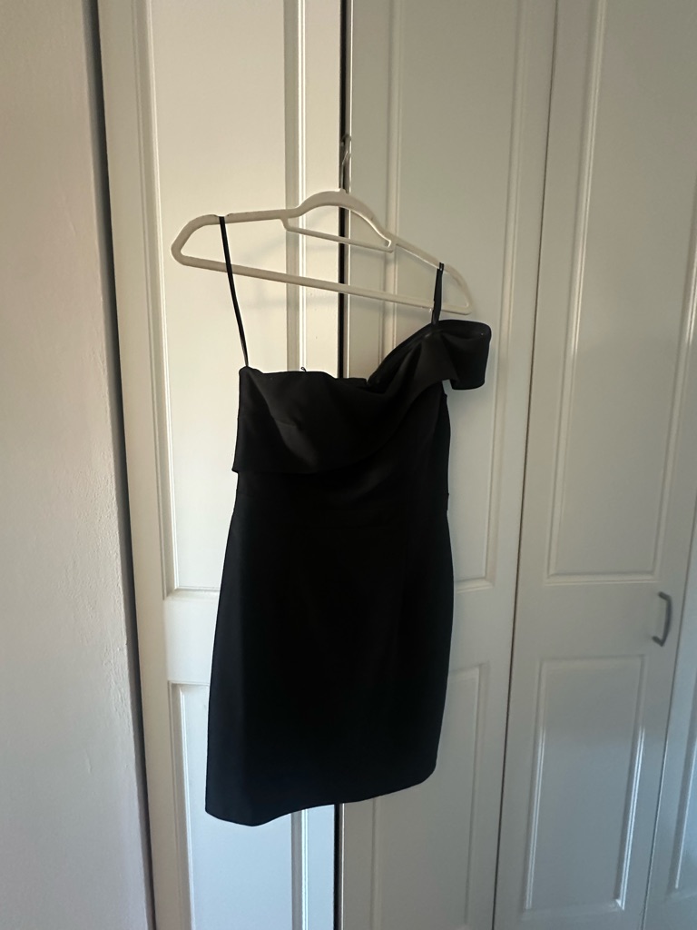 Aqua Black One-Shoulder Ruffled Cocktail Dress